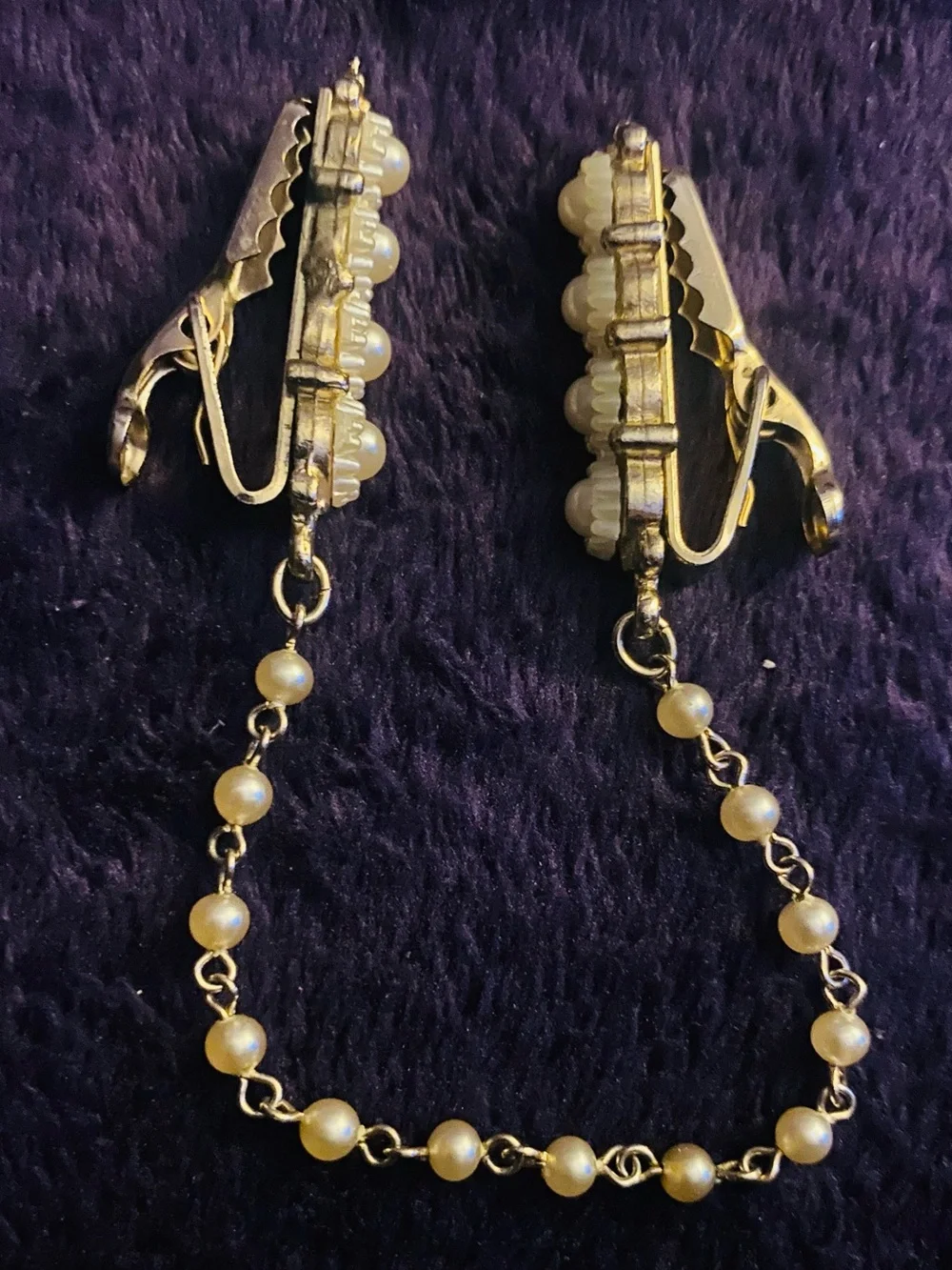 Vintage Gold-Tone Pearl Clip-On Sweater Clips Unbranded
